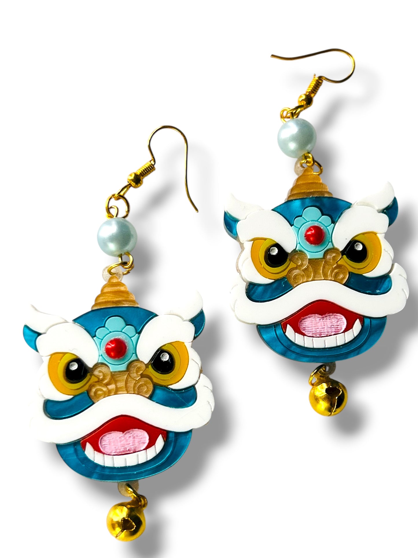 Echo Of The East - Blue Chinese Lion Head Earrings