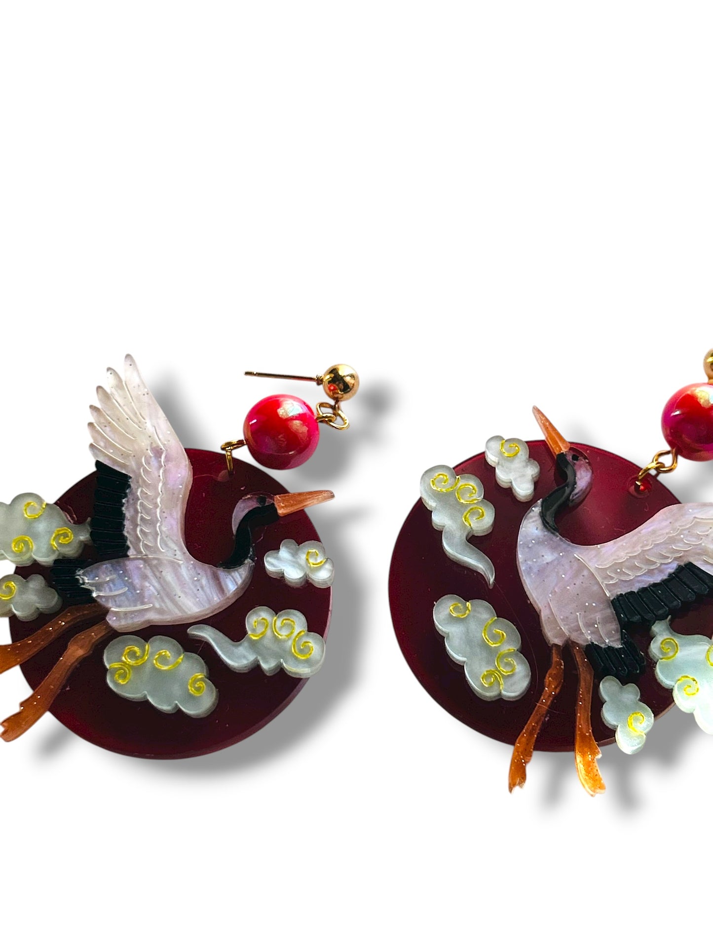 Echo Of The East - Crane and Cloud Earrings