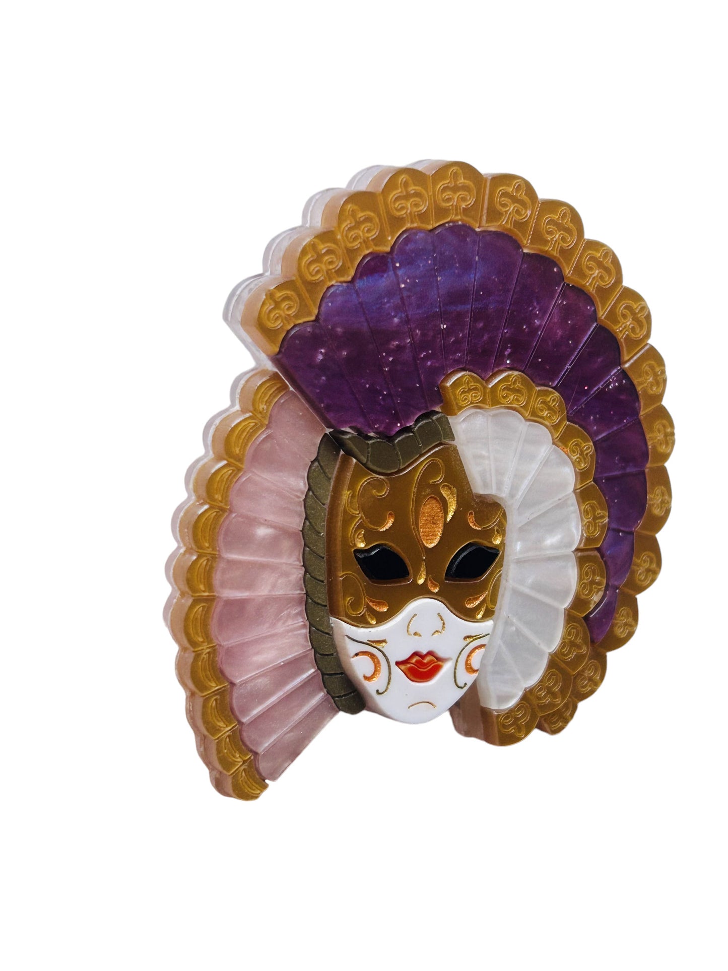 Maschere Veneziane: Maschera Donna con Ventaglio Rosa Perlato