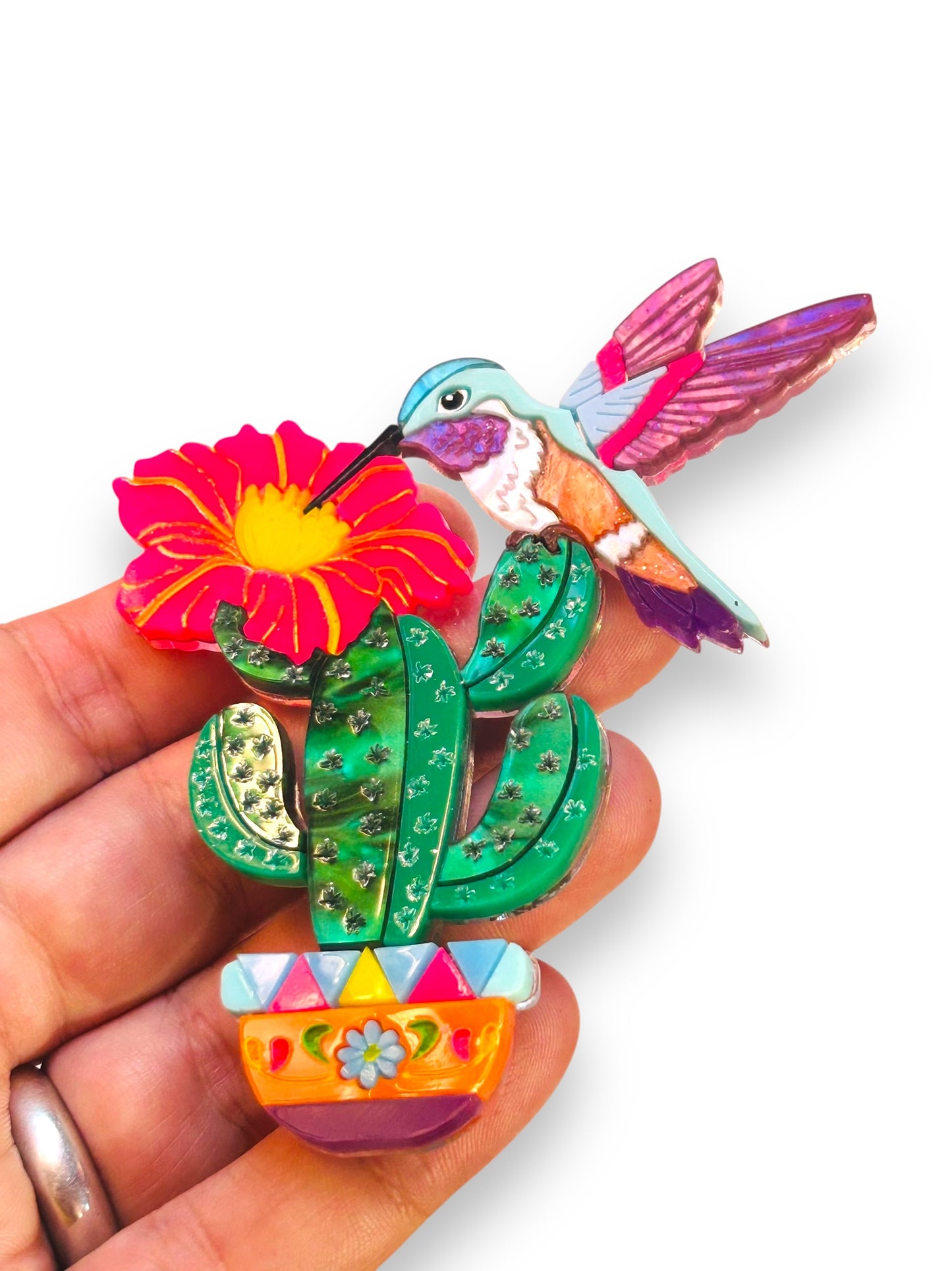 Mexico Lindo Y Querido - Spilla Cactus con Colibrì