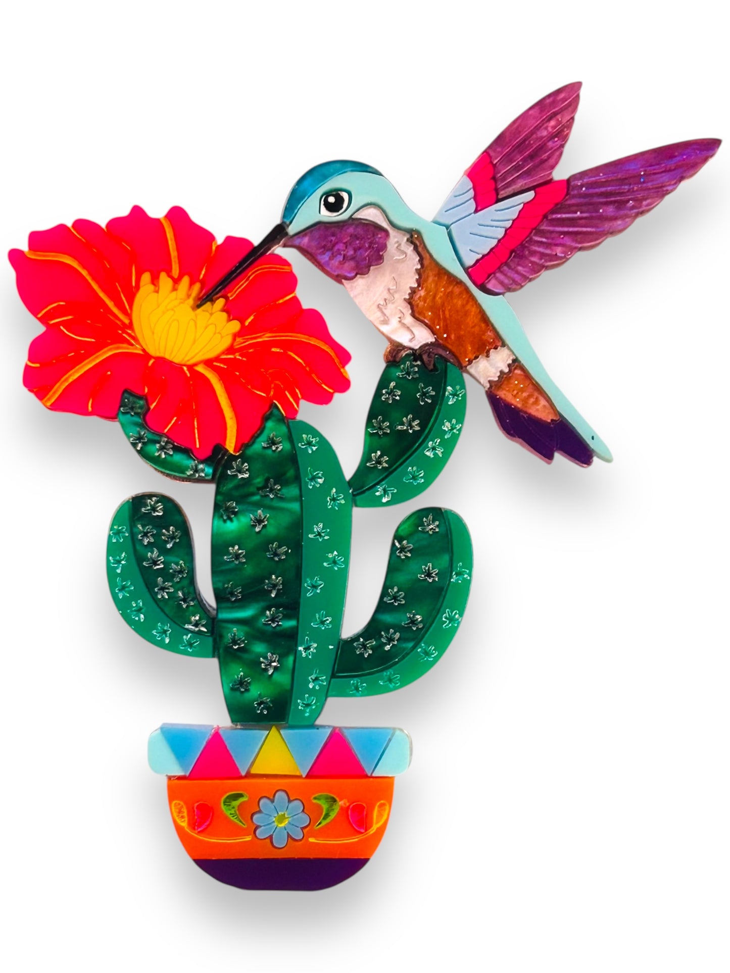 Mexico Lindo Y Querido - Spilla Cactus con Colibrì