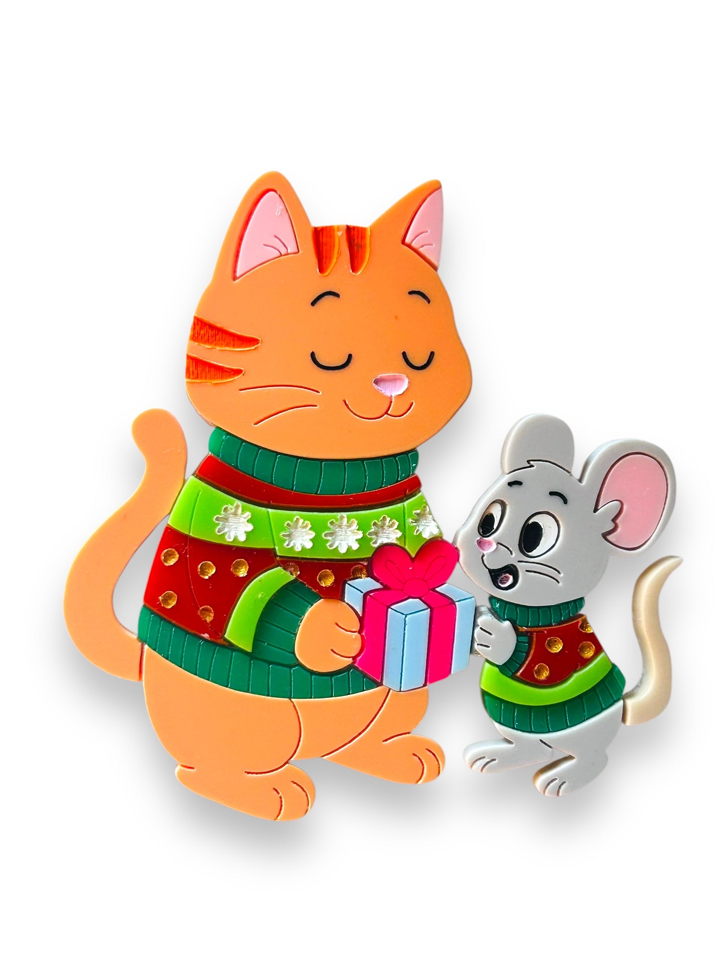 Meowy Christmas - Spilla Gatto con Topolino e Regali