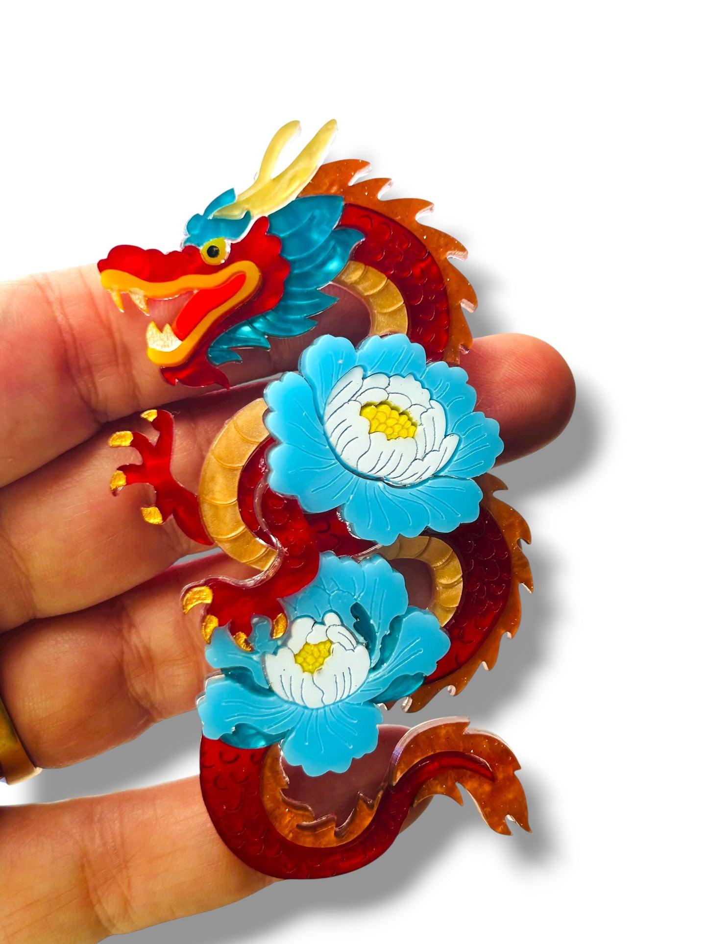 Echo Of The East - Spilla Dragone Cinese con Peonie