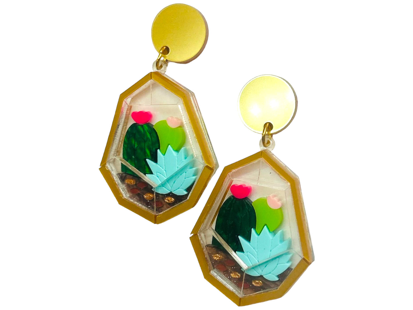 Piante Grasse - Terrario con Due Cactus - Orecchini