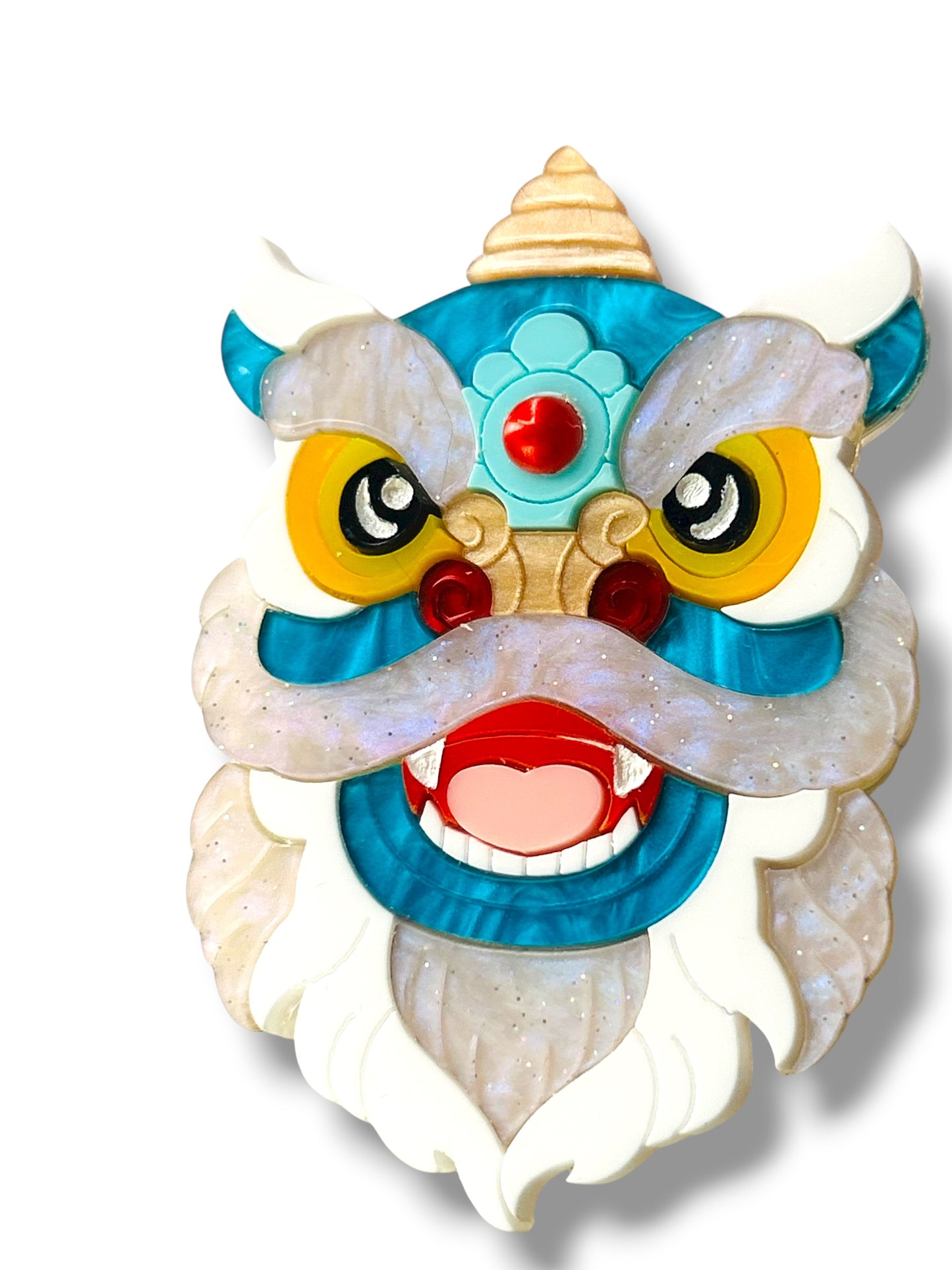 Echo Of The East - Blue Chinese Lion Head Brooch