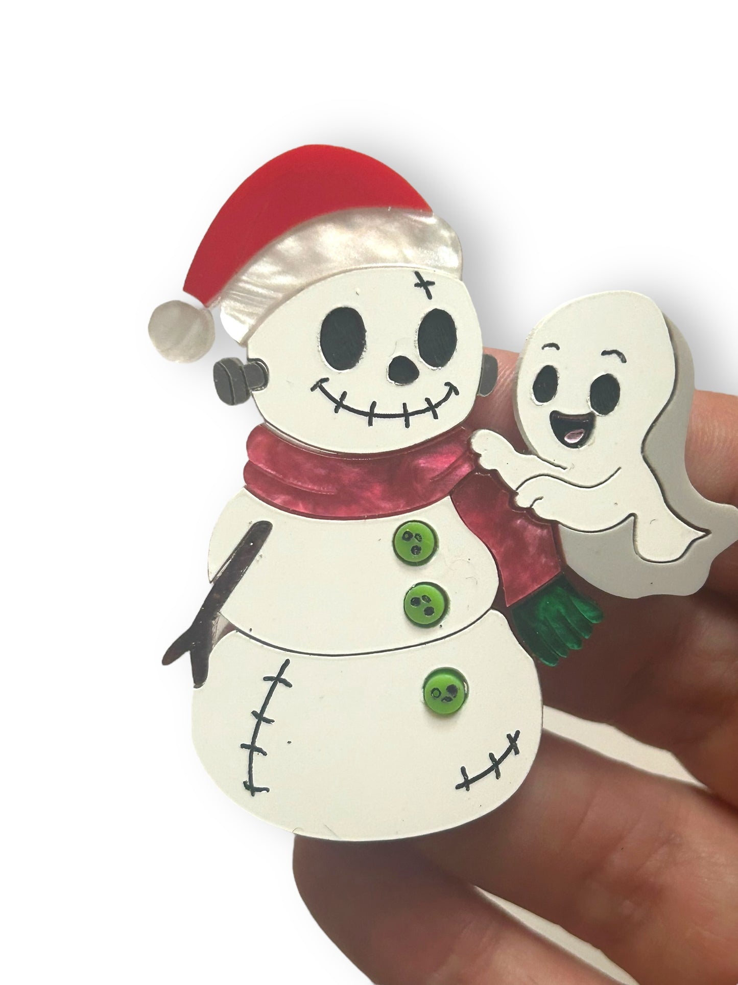 Spooky Christmas - Spilla Fantasma con Pupazzo di Neve