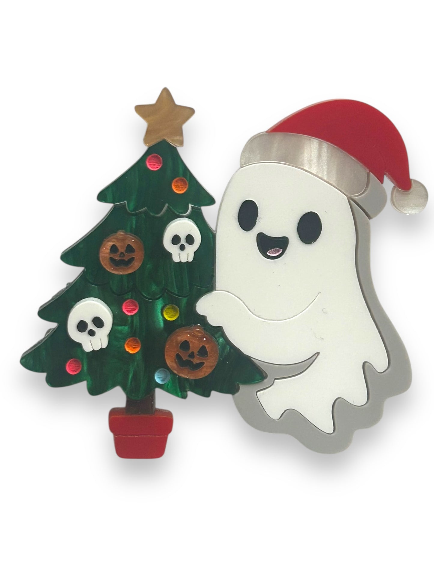 Spooky Christmas - Spilla Fantasma con Albero di Natale