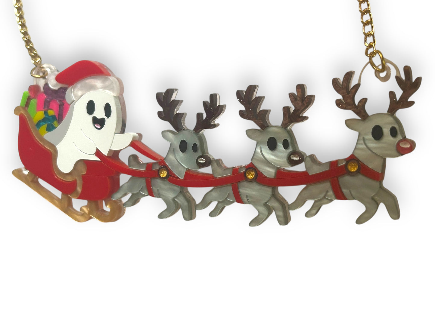 Spooky Christmas - Collana Fantasma con Slitta e Renne