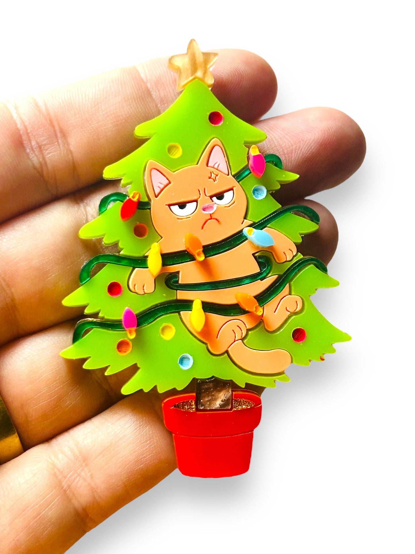 Meowy Christmas - Spilla Gatto Incastrato nell'Albero di Natale