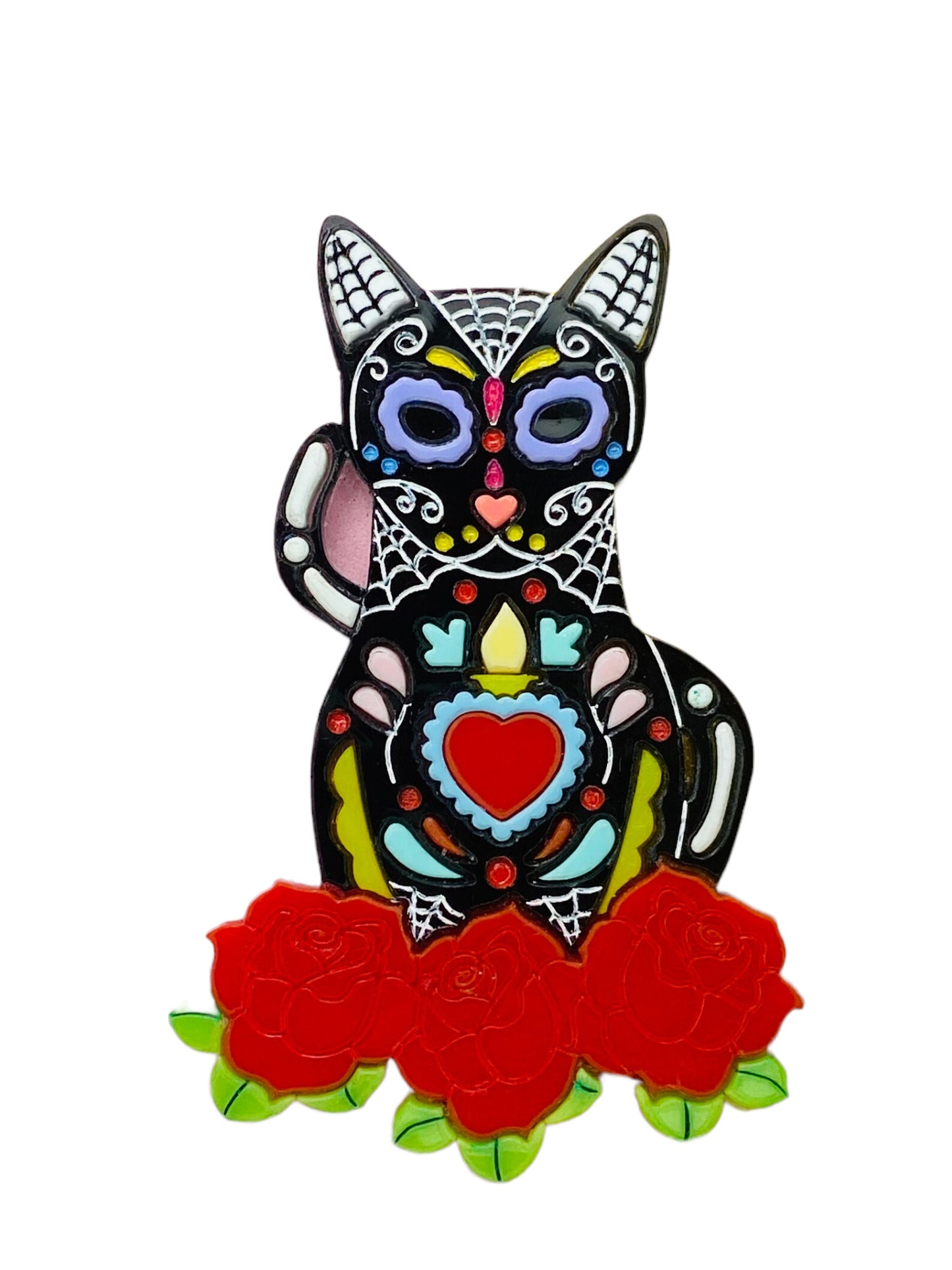 Dia De Los Muertos - Gatto Calavera con Fiori