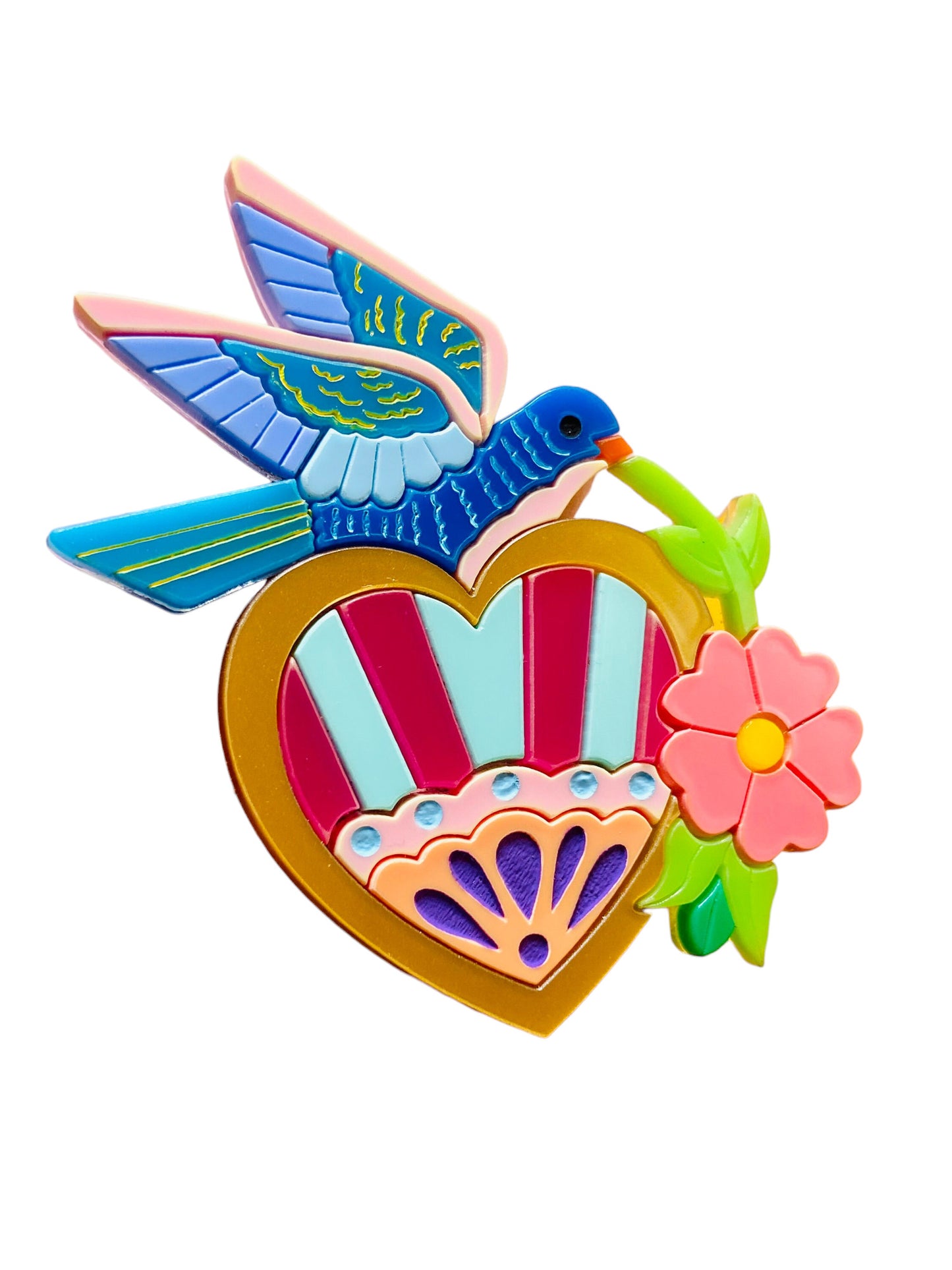 Arte Messicana - Cuore con Rondine + Fiori