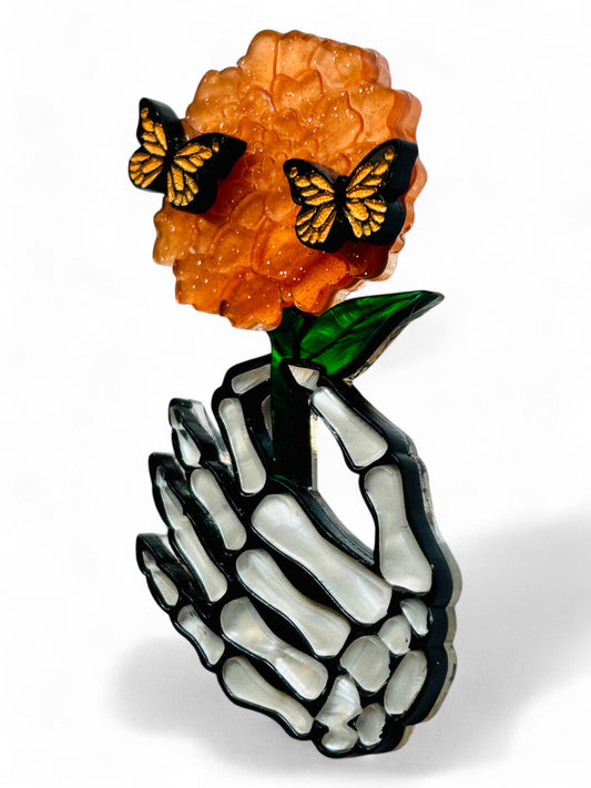 Dia de Los Muertos - Mano Scheletro Con Fiore di Calendula