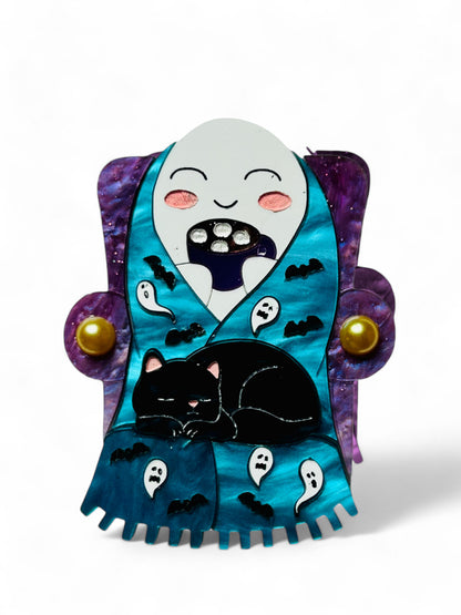 Vita da Fantasma - Fantasma Rilassato con Gatto e Tazza Marshmallows
