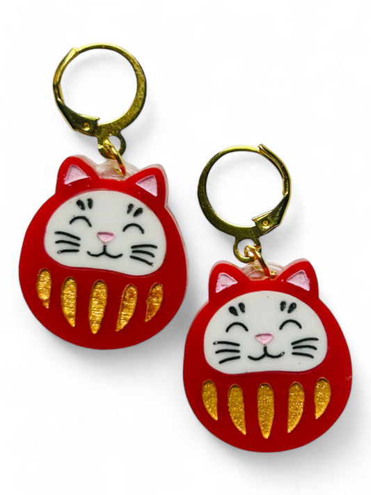 NEW! Orecchini "I PICCOLINI" - Mini Daruma Doll Gatto Porta Fortuna ( Più Colori Disponibili)
