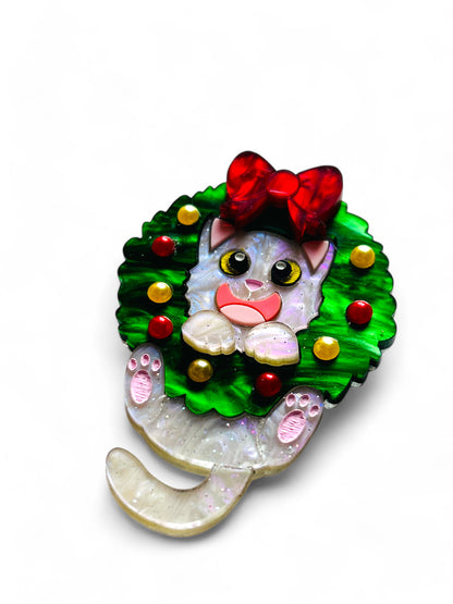 Meowy Christmas - Gatto Incastrato nella Ghirlanda Natalizia