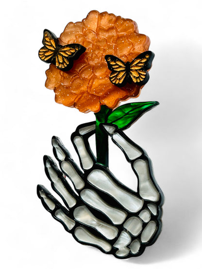Dia de Los Muertos - Mano Scheletro Con Fiore di Calendula