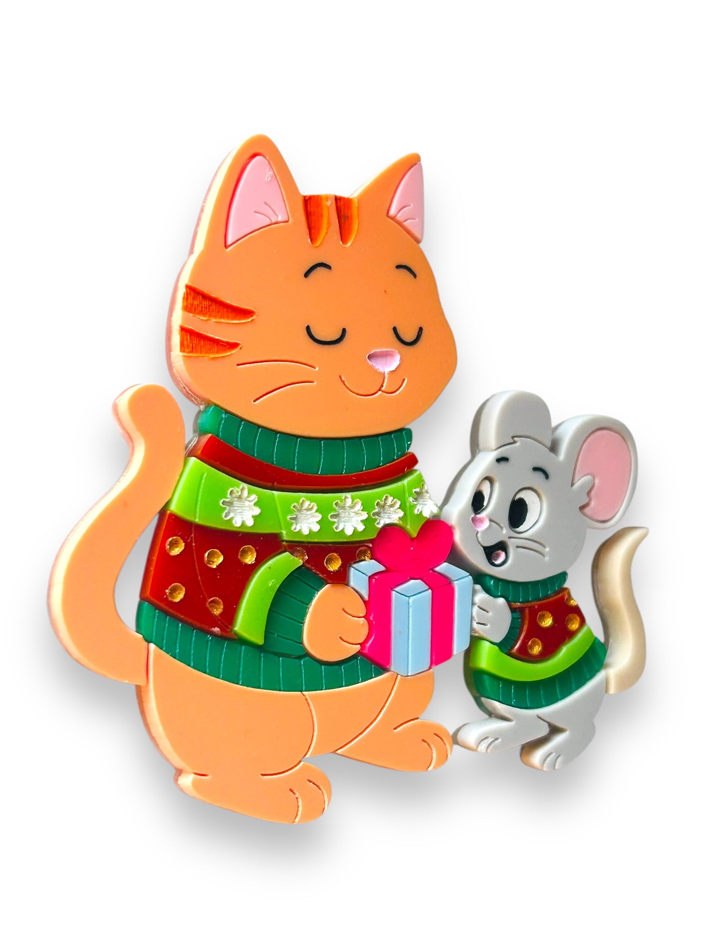 Meowy Christmas - Spilla Gatto con Topolino e Regali