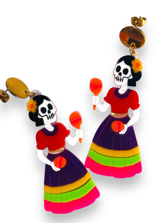 Mexico Lindo Y Querido - Orecchini Calavera con Maracas