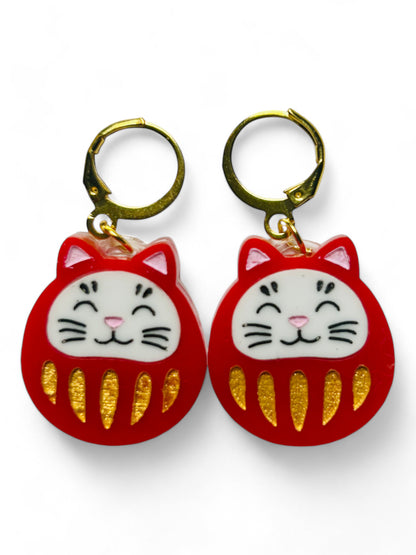 NEW! Orecchini "I PICCOLINI" - Mini Daruma Doll Gatto Porta Fortuna ( Più Colori Disponibili)