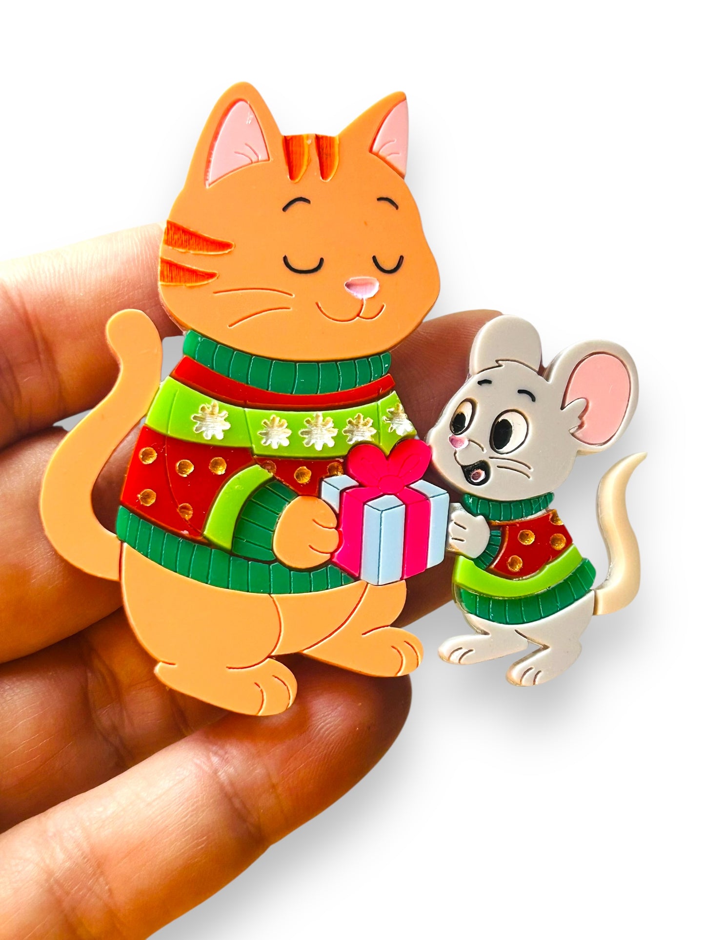 Meowy Christmas - Spilla Gatto con Topolino e Regali
