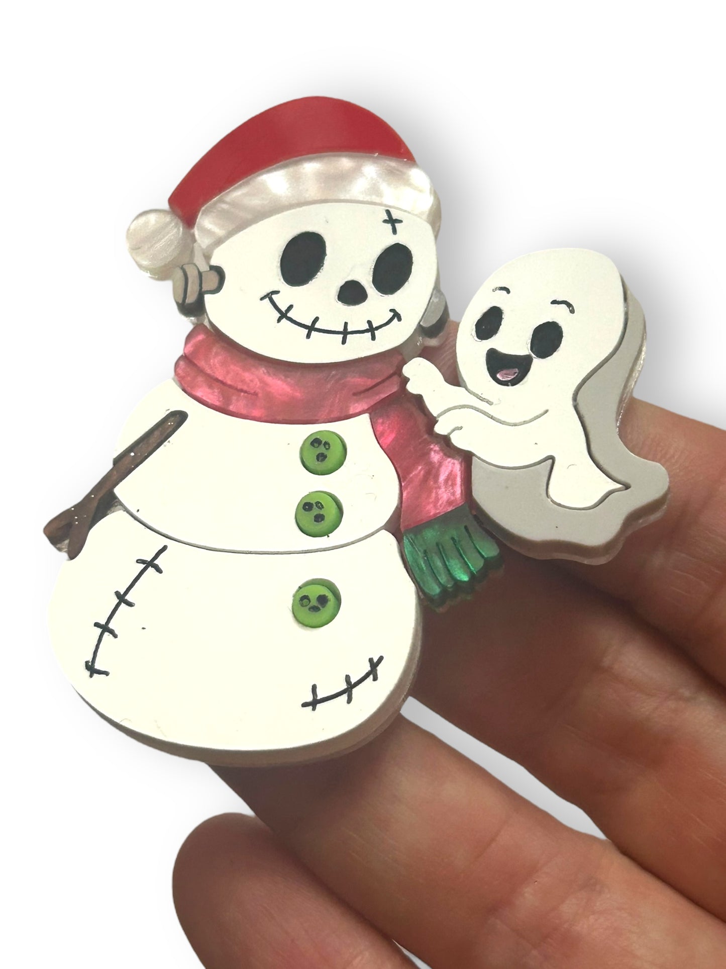 Spooky Christmas  - Spilla Fantasma con Pupazzo di Neve