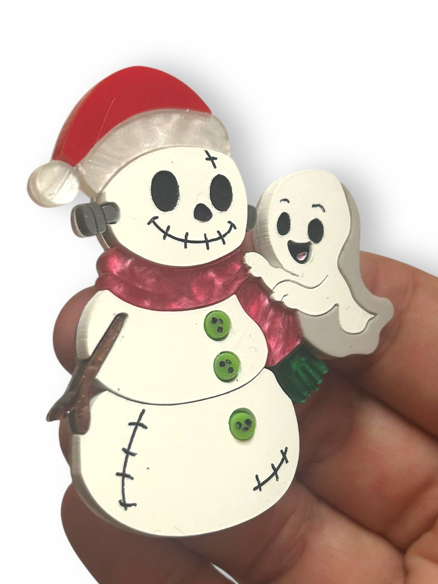 Spooky Christmas  - Spilla Fantasma con Pupazzo di Neve