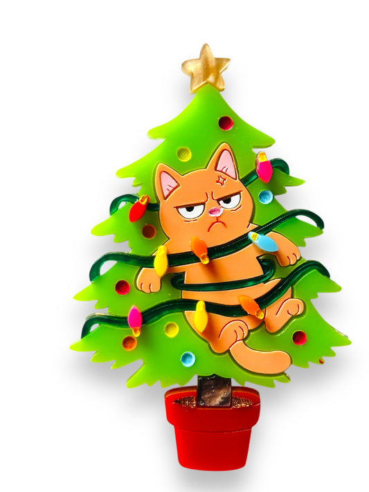 Meowy Christmas - Spilla Gatto Incastrato nell'Albero di Natale