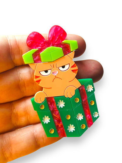 Meowy Christmas - Spilla Gatto dentro Scatola Regalo