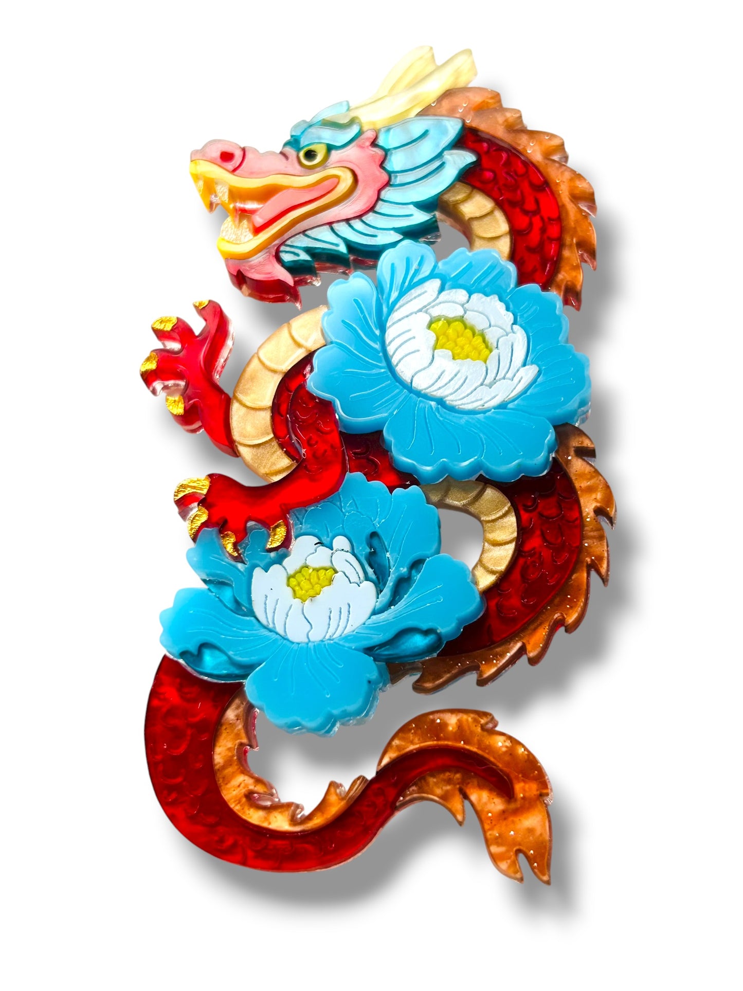 Echo Of The East - Spilla Dragone Cinese con Peonie