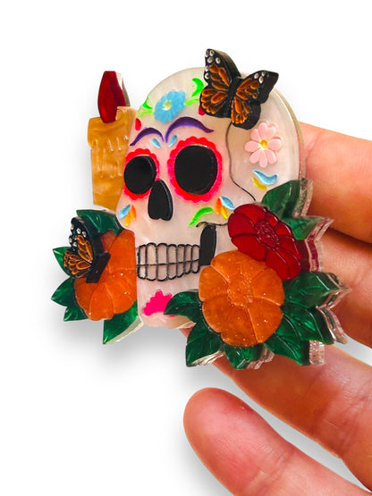 Mexico Lindo Y Querido - Spilla Sugar Skull con Candele e Farfalle
