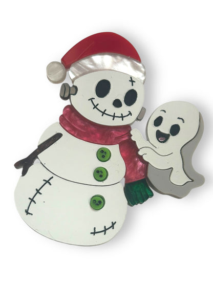 Spooky Christmas  - Spilla Fantasma con Pupazzo di Neve