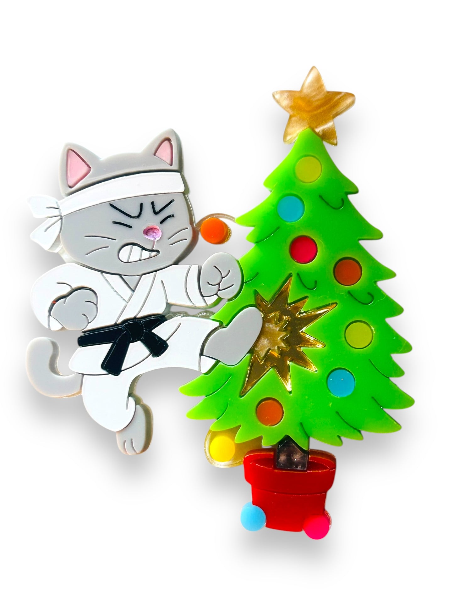 Meowy Christmas - Spilla Gatto Karateka e Albero di Natale