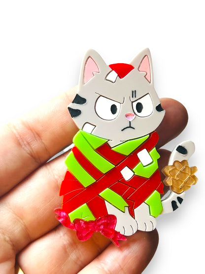 Meowy Christmas - Spilla Gatto Impacchettato