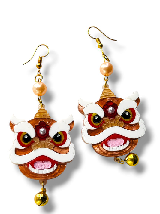 Echo Of The East - Orecchini Testa Leone Cinese Arancione
