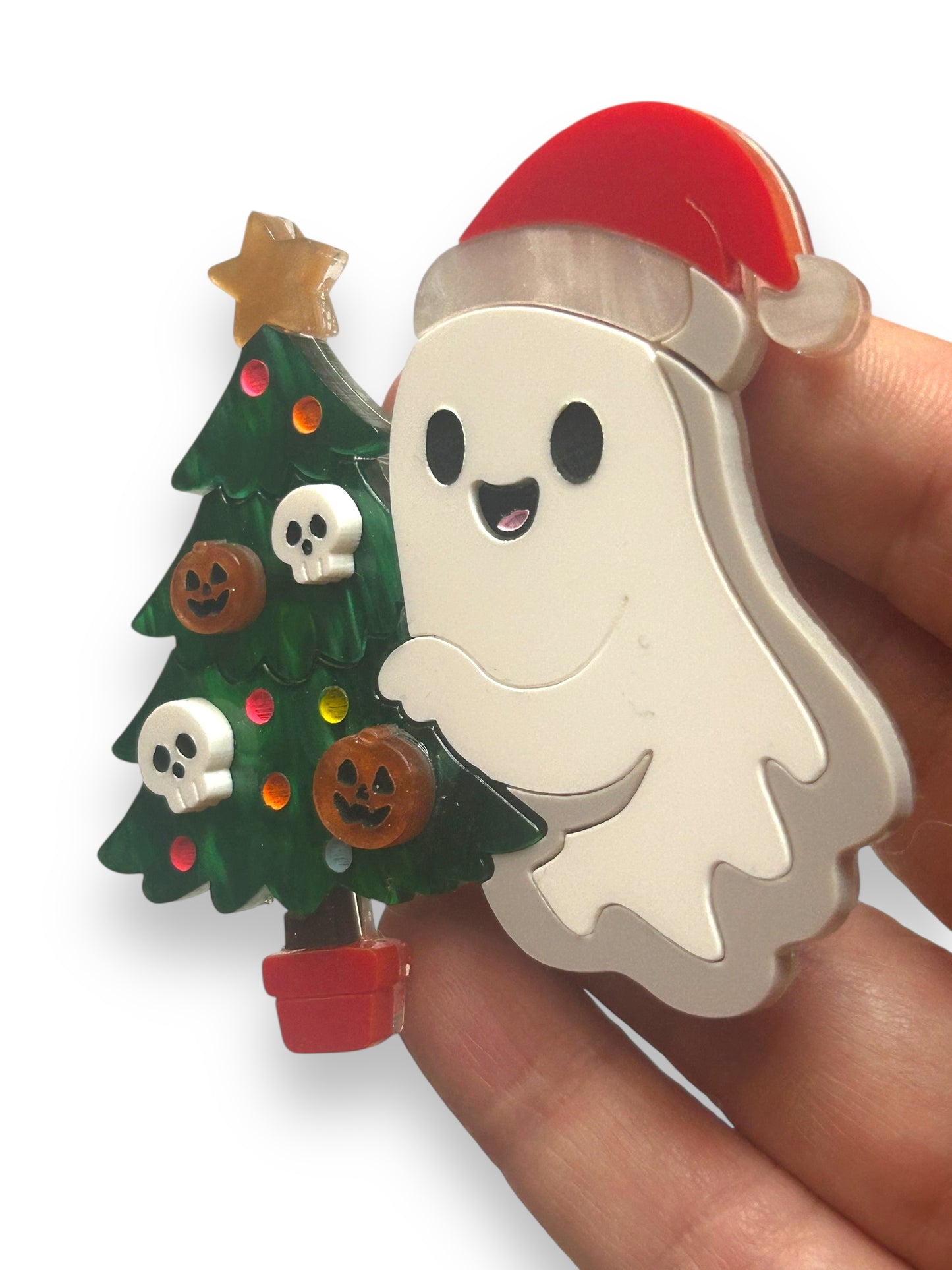 Spooky Christmas  - Spilla Fantasma con Albero di Natale