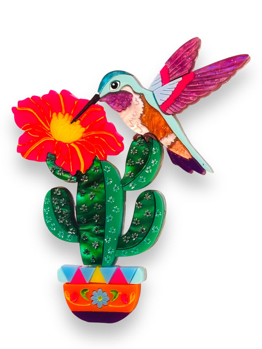 Mexico Lindo Y Querido - Spilla Cactus con Colibrì