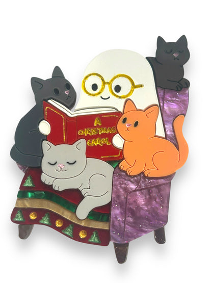 Spooky Christmas  - Spilla Fantasma con Libro e Gattini