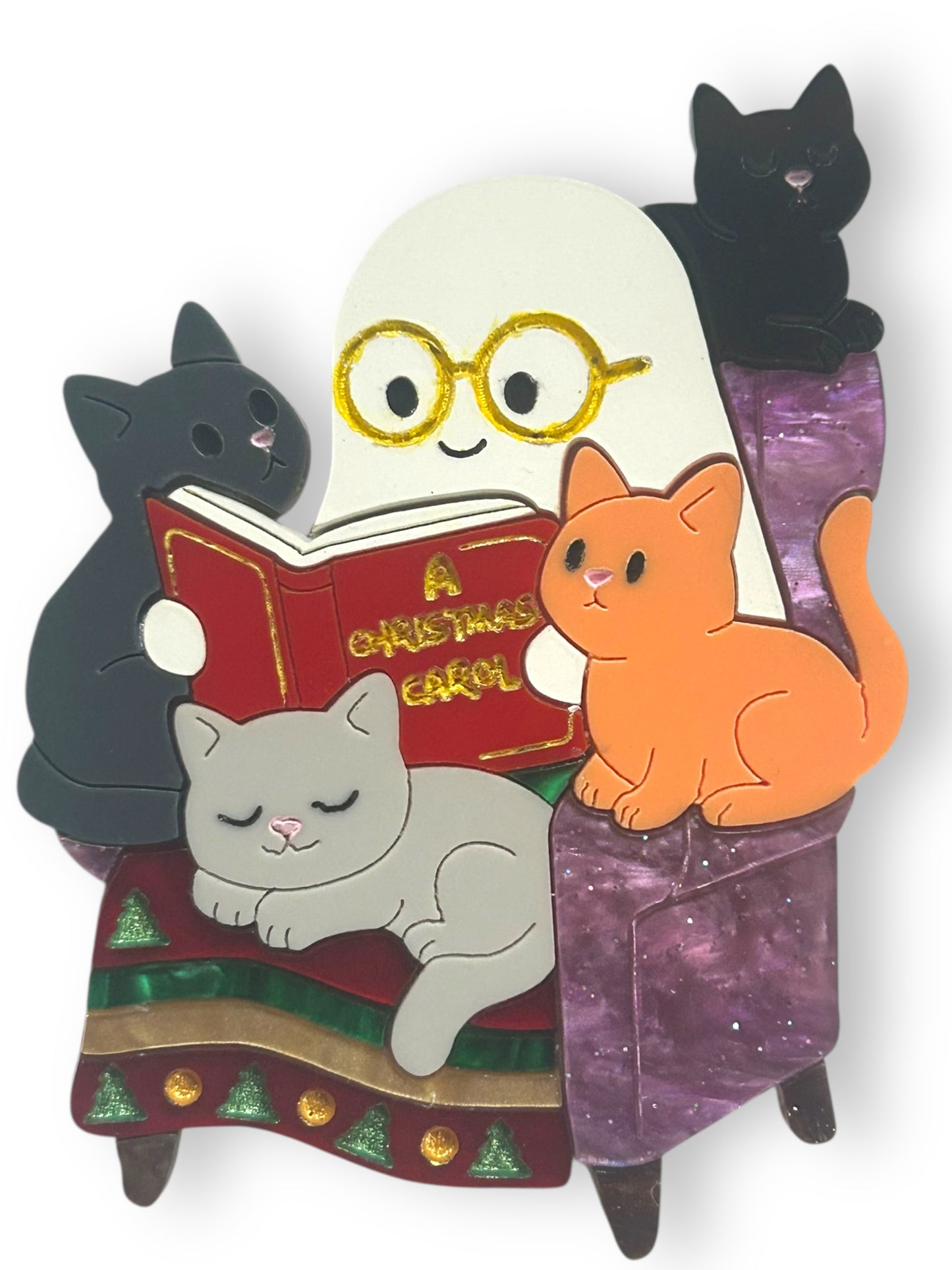 Spooky Christmas  - Spilla Fantasma con Libro e Gattini