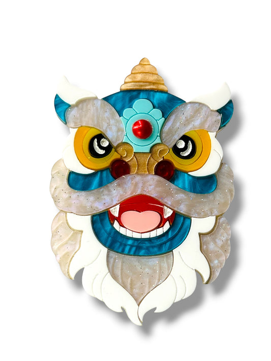 Echo Of The East - Spilla Testa Leone Cinese Azzurro