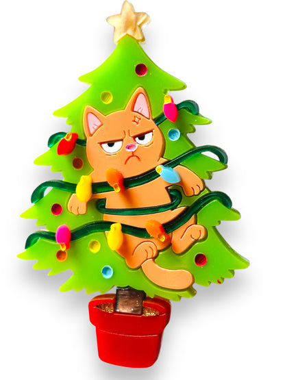 Meowy Christmas - Spilla Gatto Incastrato nell'Albero di Natale