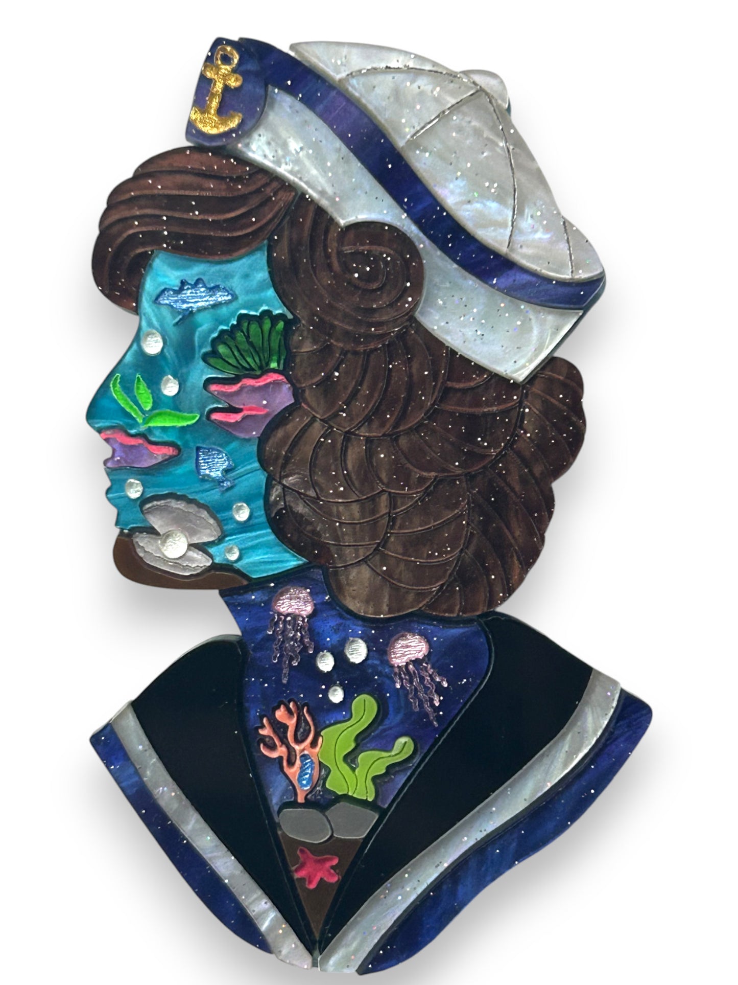 Deep Blue Sea - Mezzobusto di Marinaio Donna con Fondale Marino