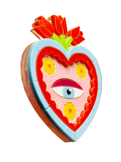 Arte Messicana - Cuore Occhio con Tulipani + Orecchini