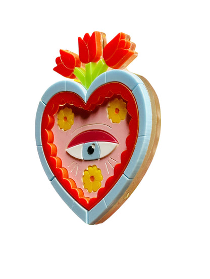 Arte Messicana - Cuore Occhio con Tulipani + Orecchini