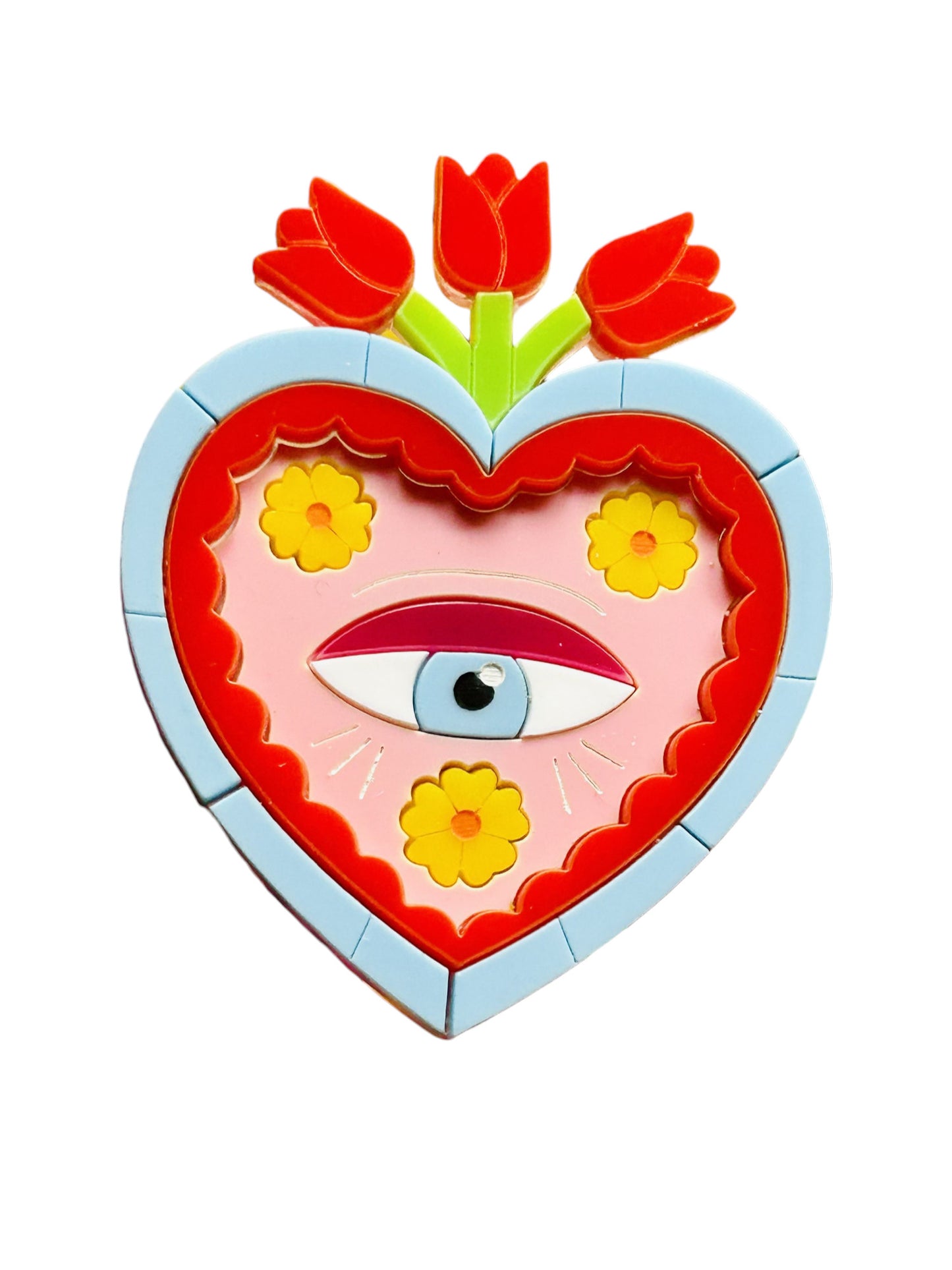 Arte Messicana - Cuore Occhio con Tulipani + Orecchini