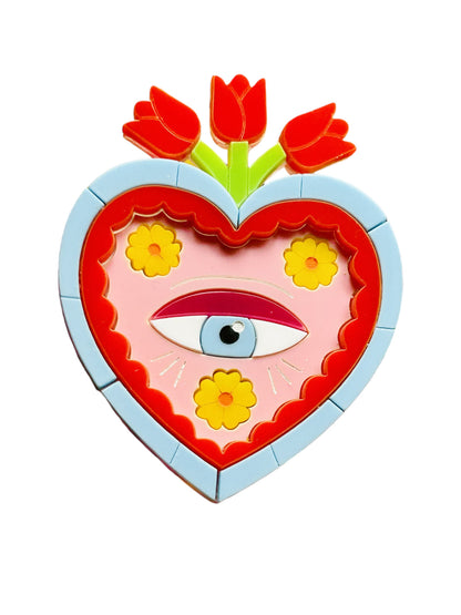 Arte Messicana - Cuore Occhio con Tulipani + Orecchini