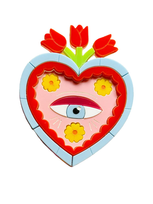 Arte Messicana - Cuore Occhio con Tulipani + Orecchini