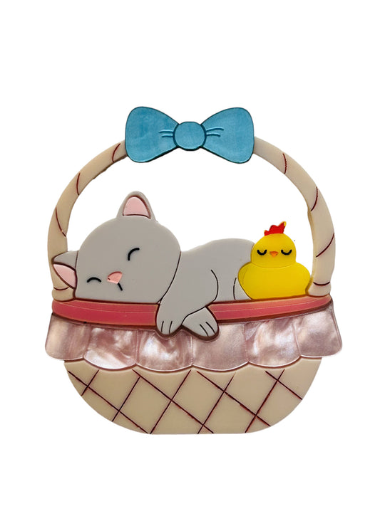 Pasqua - Gatto e Pulcino nel Cestino