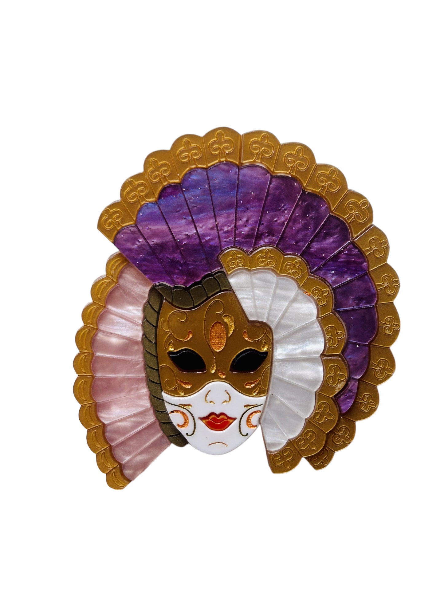 Maschere Veneziane: Maschera Donna con Ventaglio Rosa Perlato