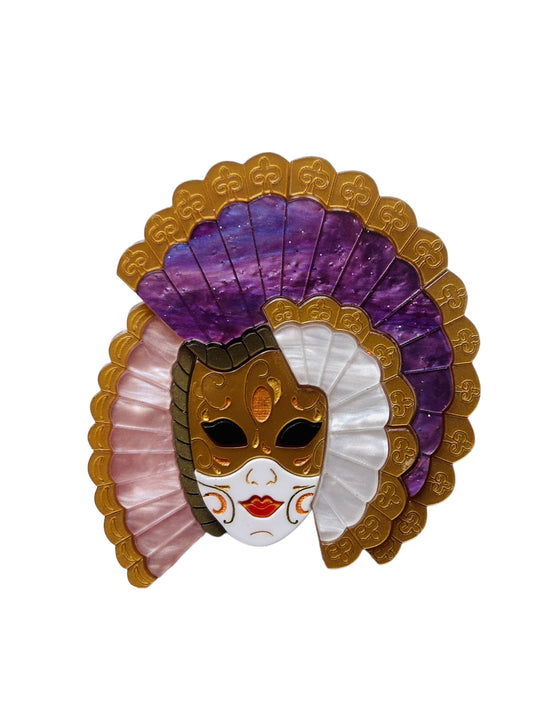 Maschere Veneziane: Maschera Donna con Ventaglio Rosa Perlato