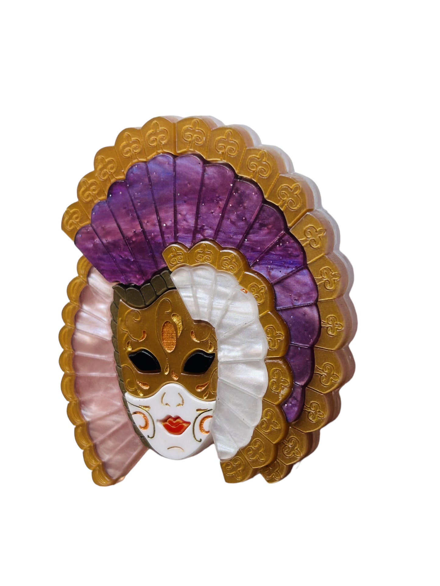 Maschere Veneziane: Maschera Donna con Ventaglio Rosa Perlato